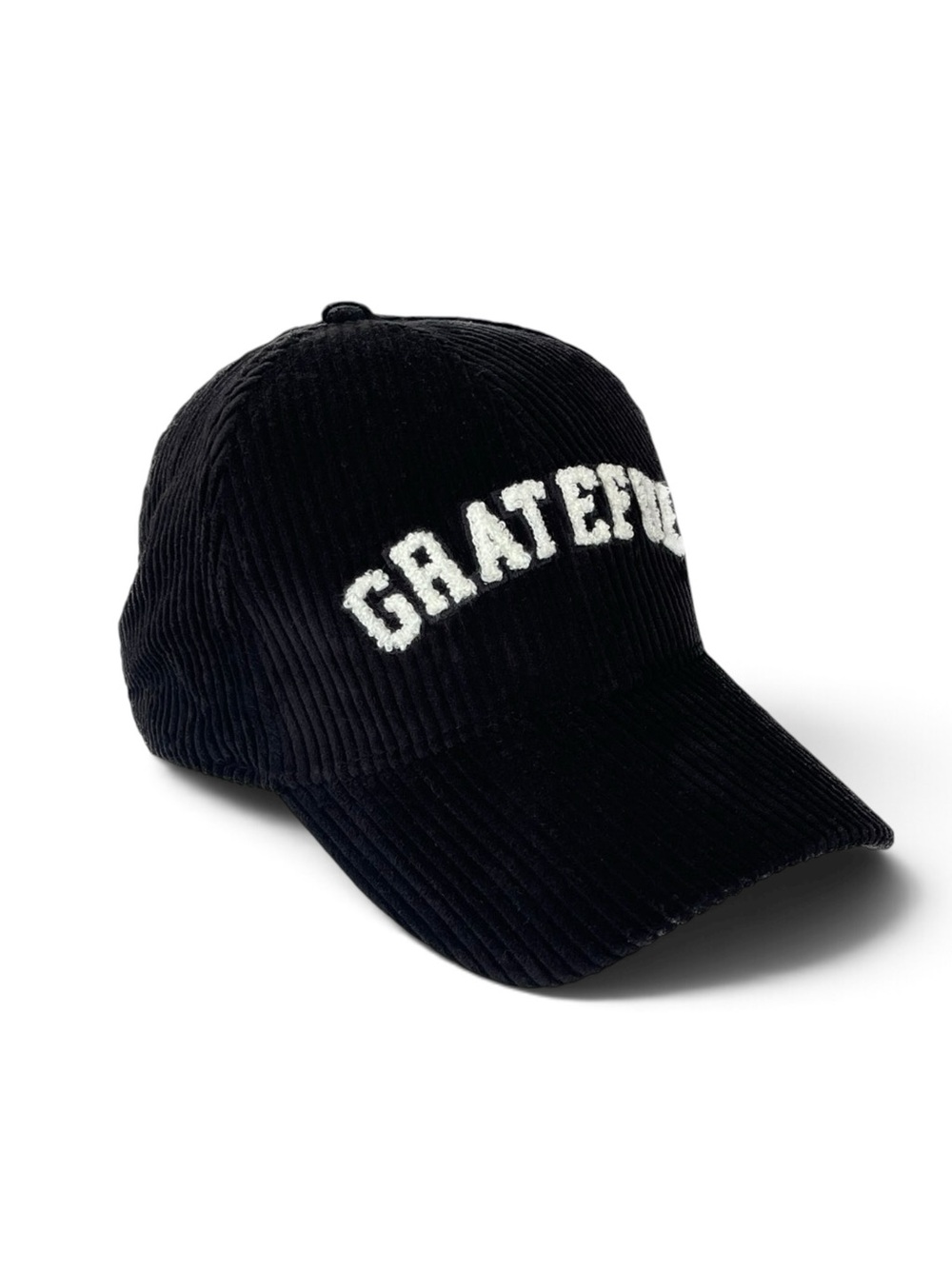 Grateful Embroidered Black Cotton Corduroy Cap